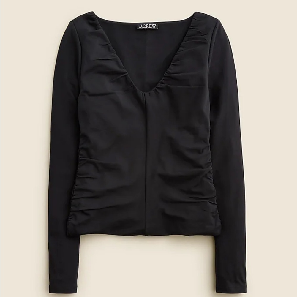 J.  Crew Stretch cotton blend ruched V-neck